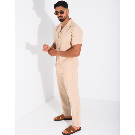 Ensemble pantalon et chemise effet chiné