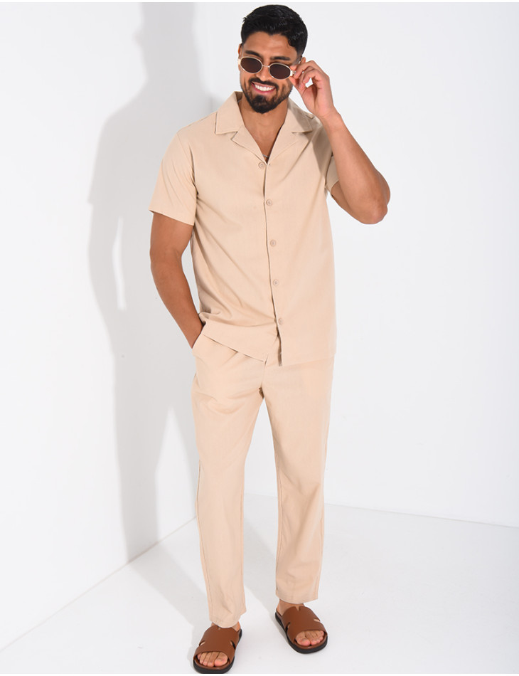 Ensemble pantalon et chemise effet chiné