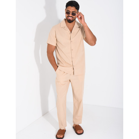 Ensemble pantalon et chemise effet chiné