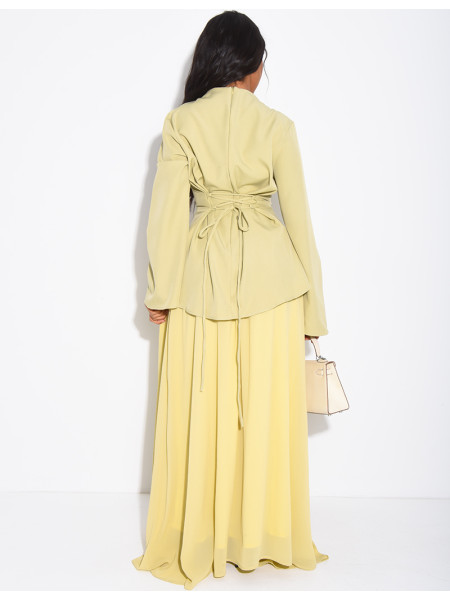 2-piece set comprising a fitted blouse and pleated voile skirt