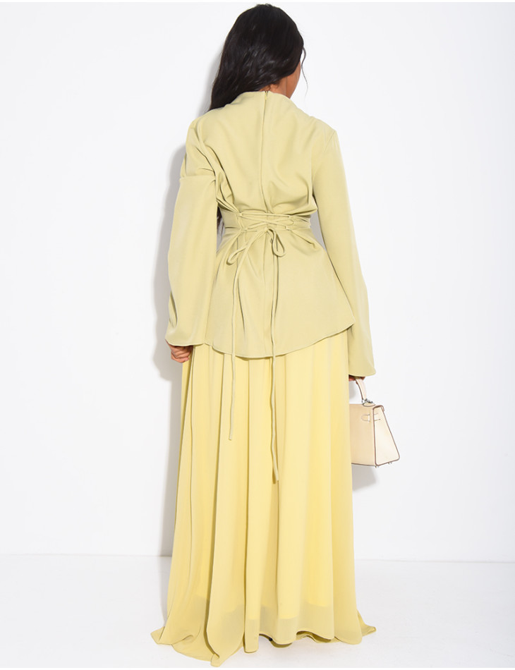 2-piece set comprising a fitted blouse and pleated voile skirt