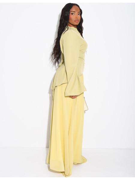 2-piece set comprising a fitted blouse and pleated voile skirt