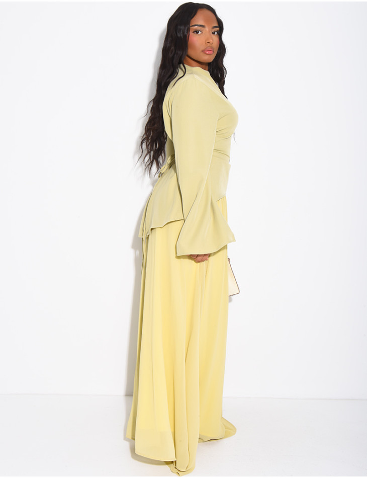 2-piece set comprising a fitted blouse and pleated voile skirt