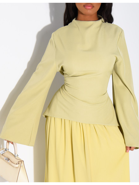 2-piece set comprising a fitted blouse and pleated voile skirt