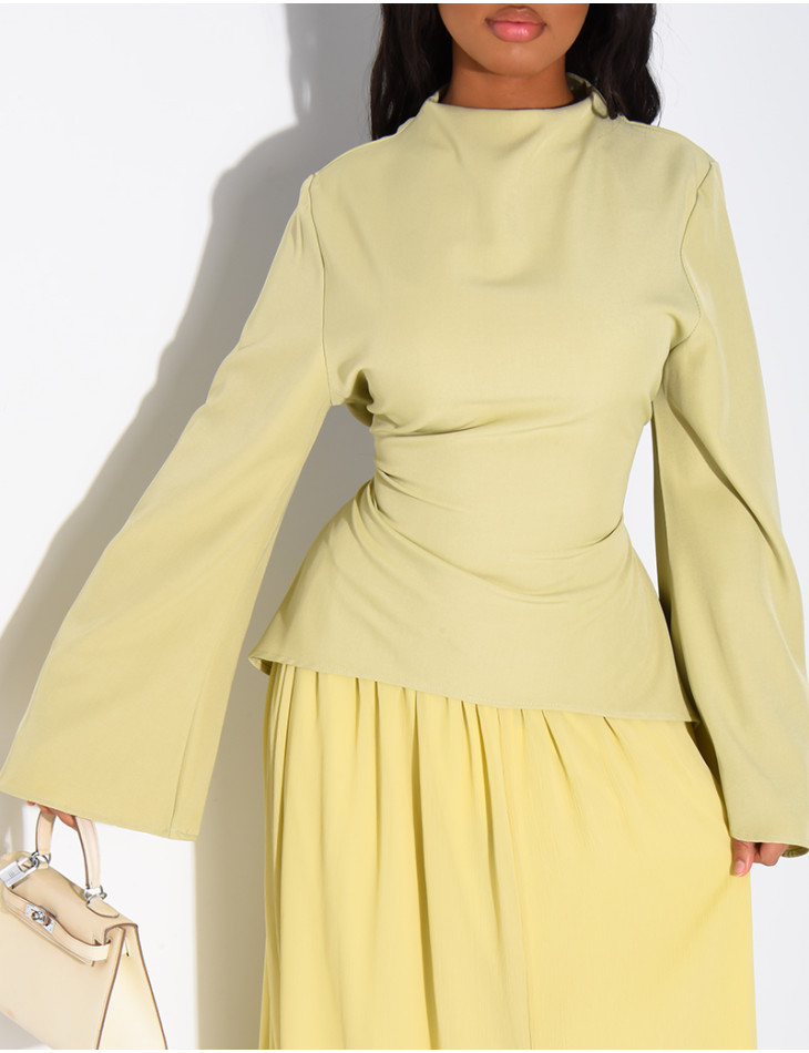 2-piece set comprising a fitted blouse and pleated voile skirt