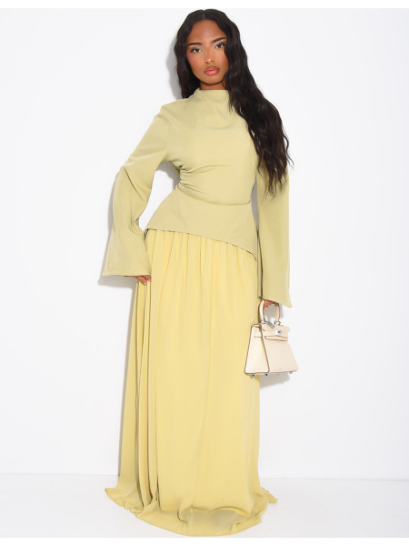 2-piece set comprising a fitted blouse and pleated voile skirt