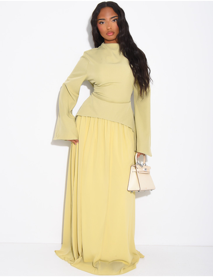 2-piece set comprising a fitted blouse and pleated voile skirt