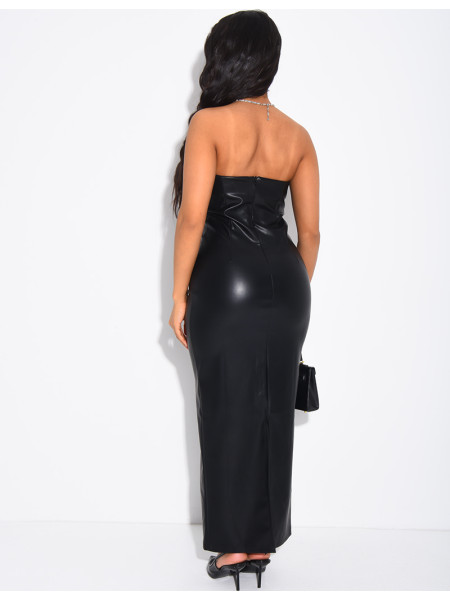 Fitted strapless faux leather dress