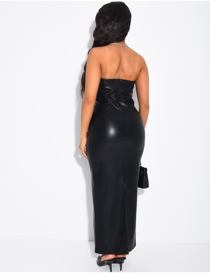 Fitted strapless faux leather dress