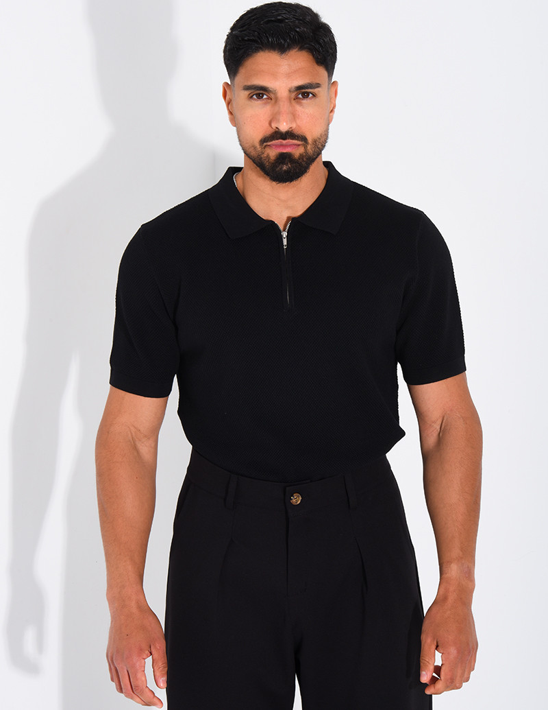 Polo texturé à zip