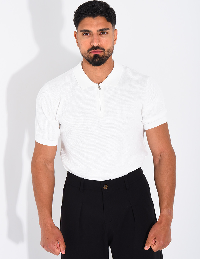 Polo texturé à zip