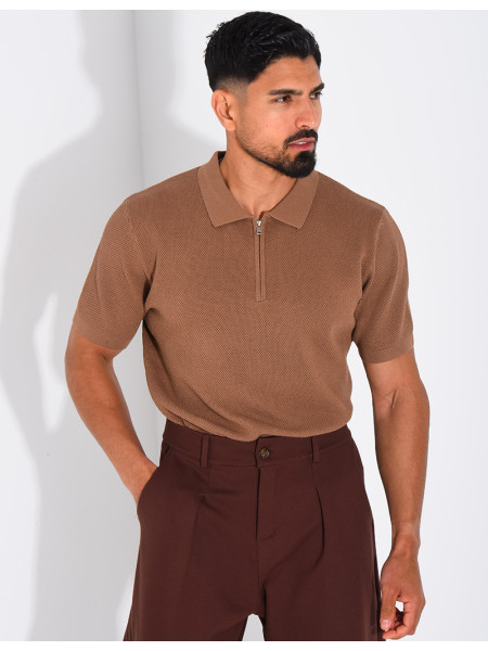 Polo texturé à zip