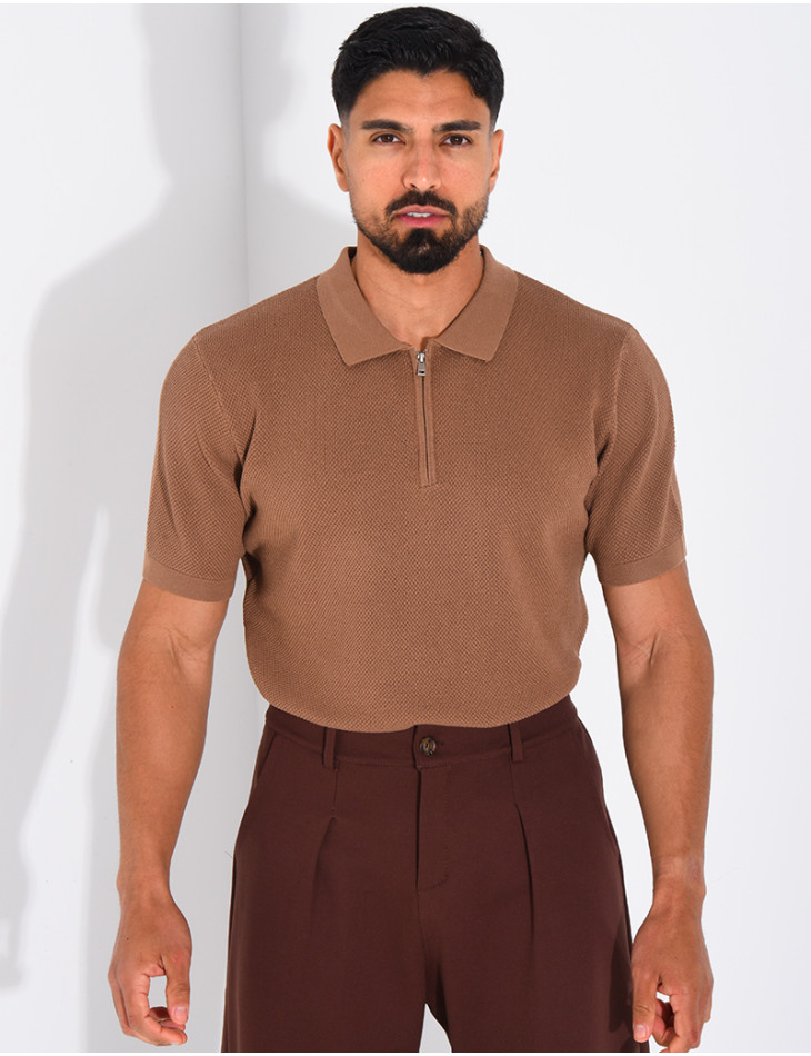 Polo texturé à zip