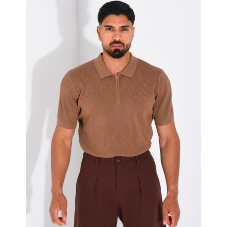 Polo texturé à zip