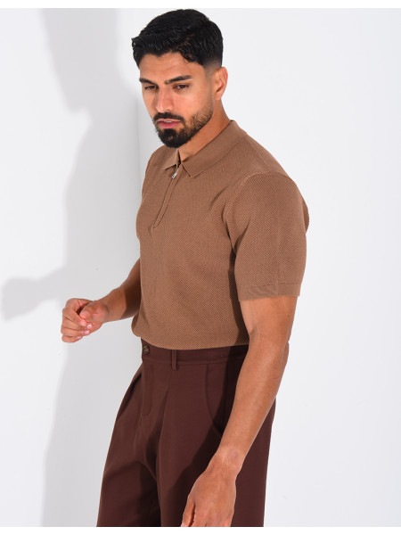 Polo texturé à zip