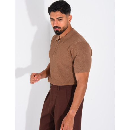 Polo texturé à zip