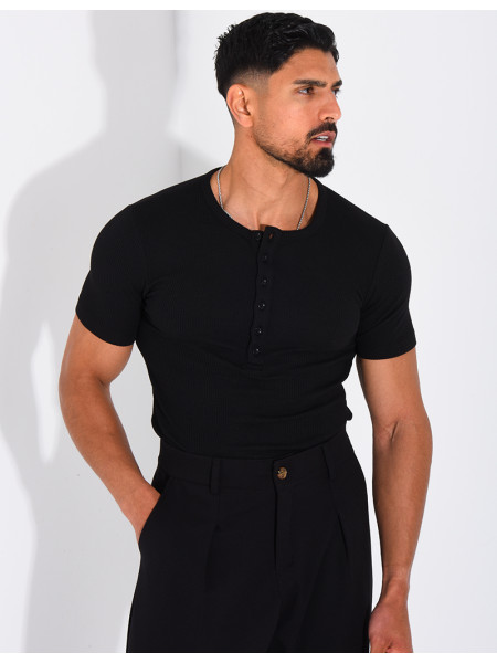 T-shirt texturé à col rond et boutons