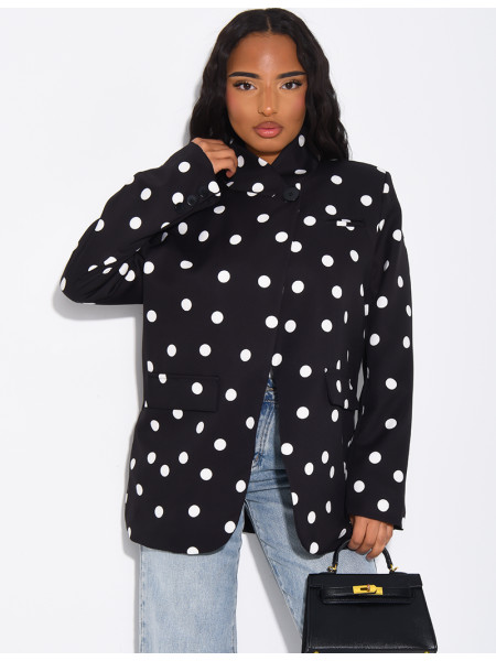 Veste de blazer col montant fendue sur l'avant à pois