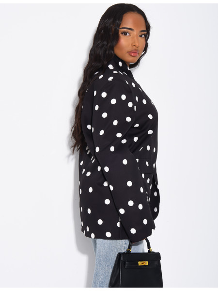 Veste de blazer col montant fendue sur l'avant à pois