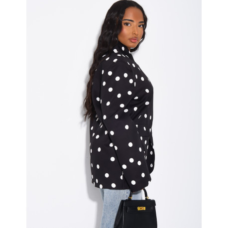 Veste de blazer col montant fendue sur l'avant à pois