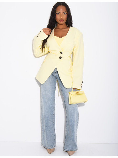 Blazer boutonné à nouer à la taille