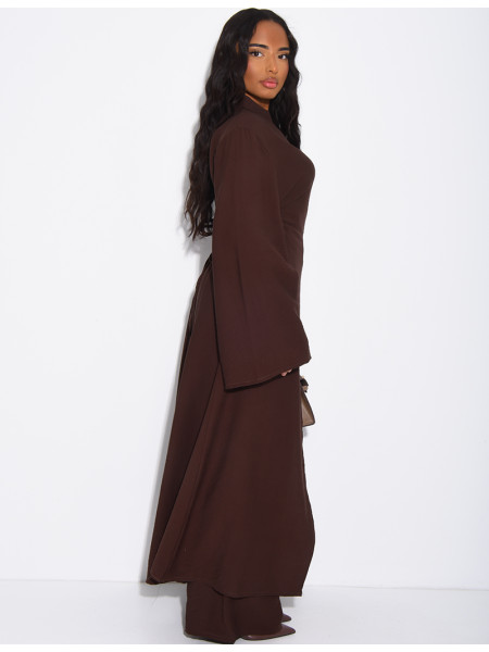 Ensemble effet lin pantalon large et tunique à boutons style asiatique