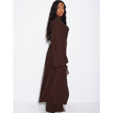Ensemble effet lin pantalon large et tunique à boutons style asiatique
