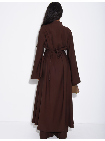 Ensemble effet lin pantalon large et tunique à boutons style asiatique