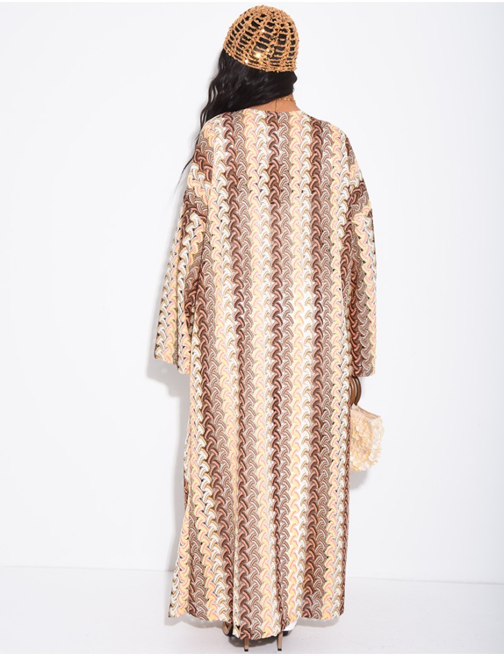 Langer, mehrfarbiger Häkelkimono