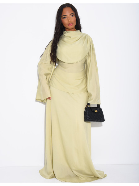Ensemble jupe doublée et top drapé à nouer dans le dos