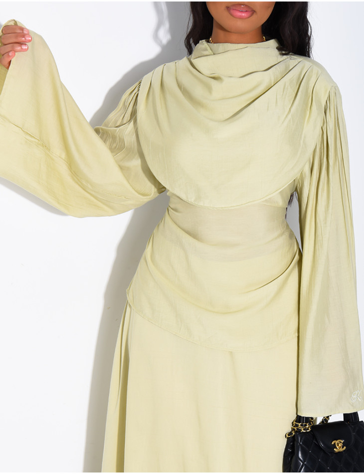 Ensemble jupe doublée et top drapé à nouer dans le dos