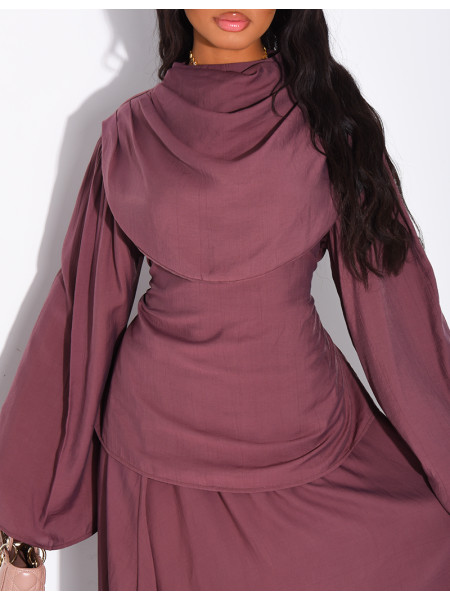 Ensemble jupe doublée et top drapé à nouer dans le dos