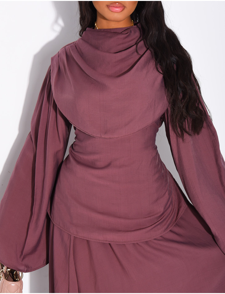 Ensemble jupe doublée et top drapé à nouer dans le dos
