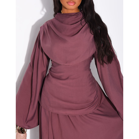 Ensemble jupe doublée et top drapé à nouer dans le dos