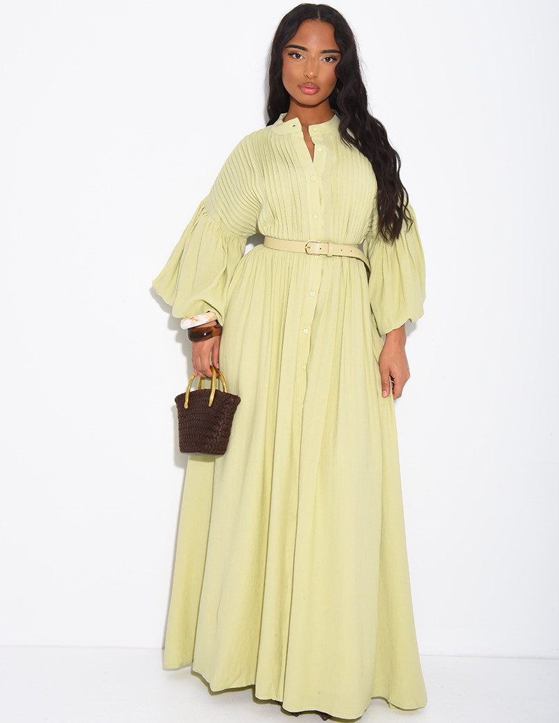 Long pleated cotton dress...
