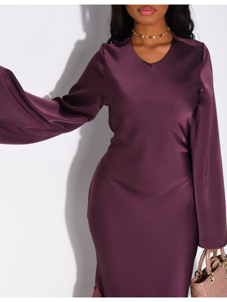 Long dress in premium satin with voile ruffles