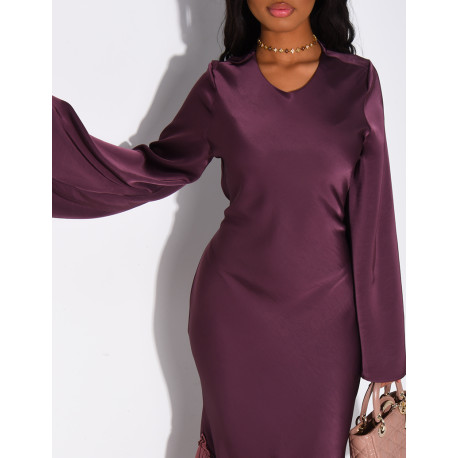 Long dress in premium satin with voile ruffles