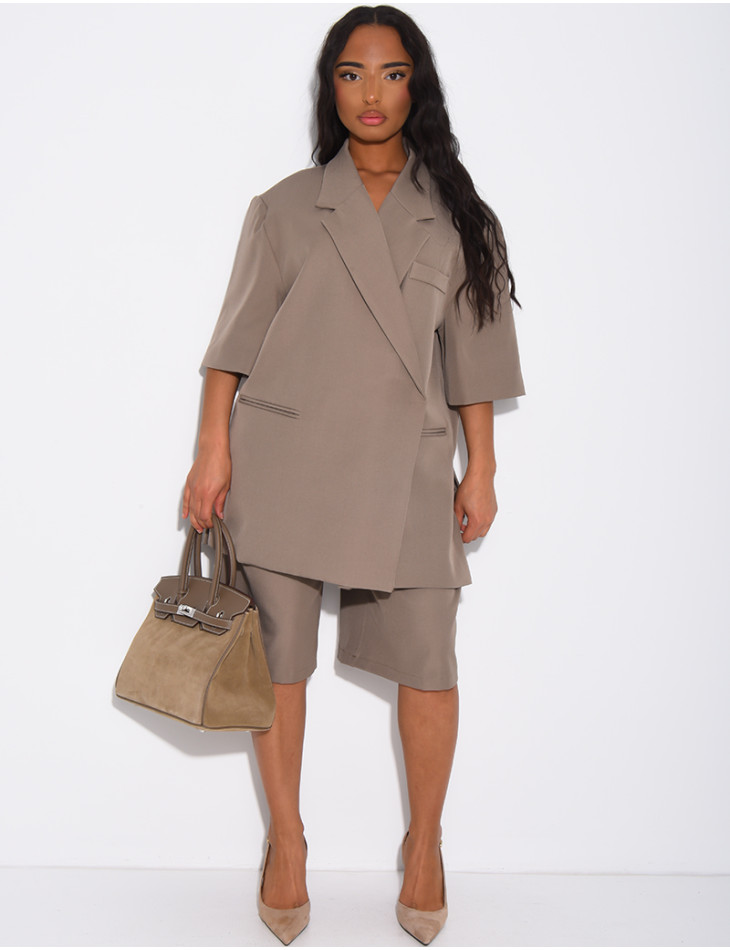Ensemble bermuda de tailleur et blazer premium à manches courtes
