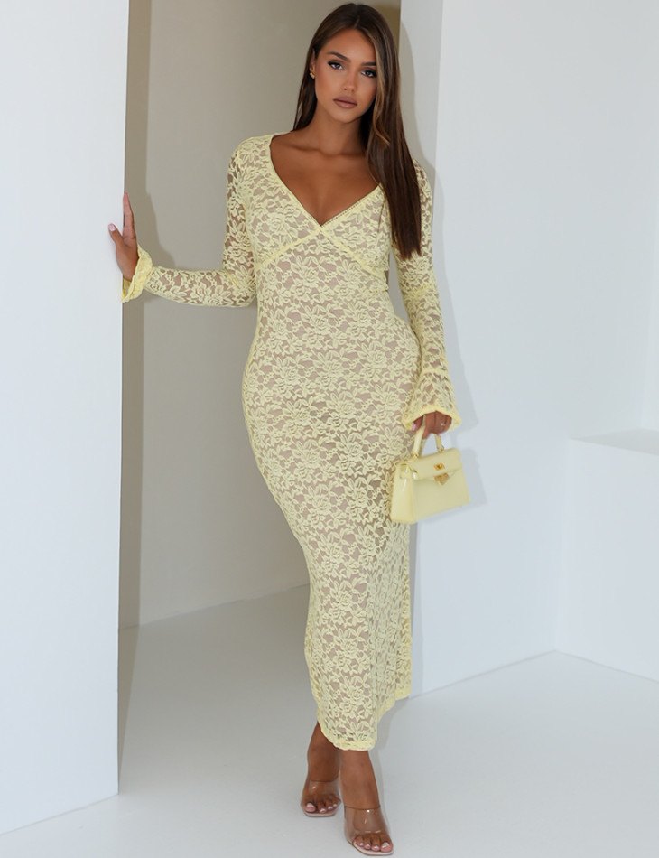 Long lace dress with flared sleeves