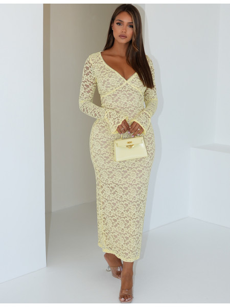 Long lace dress with flared sleeves