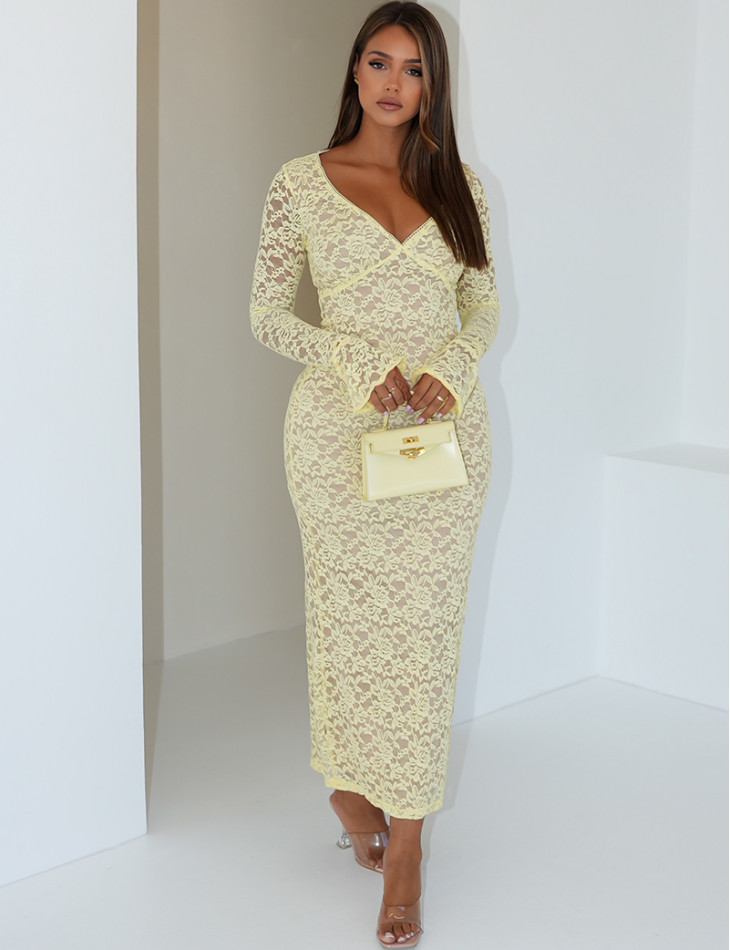 Long lace dress with flared sleeves