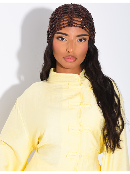 Crocheted sequined hat