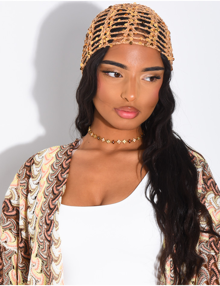Crocheted sequined hat