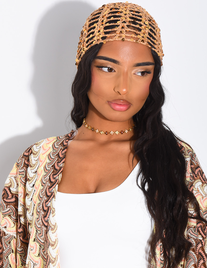 Crocheted sequined hat