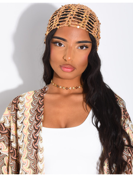 Crocheted sequined hat