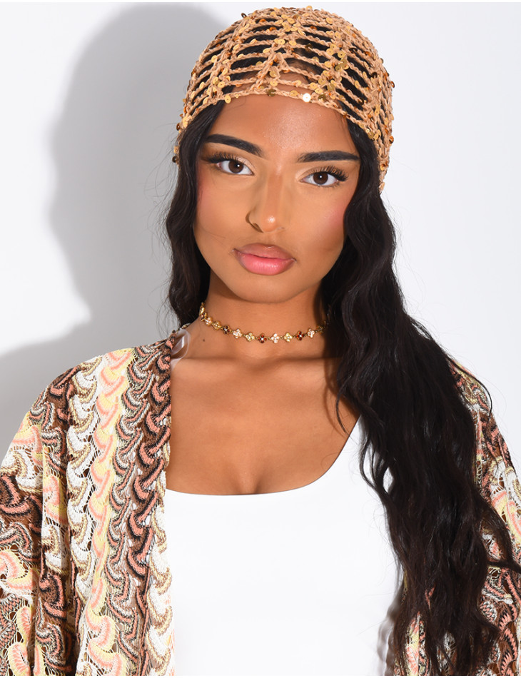 Crocheted sequined hat