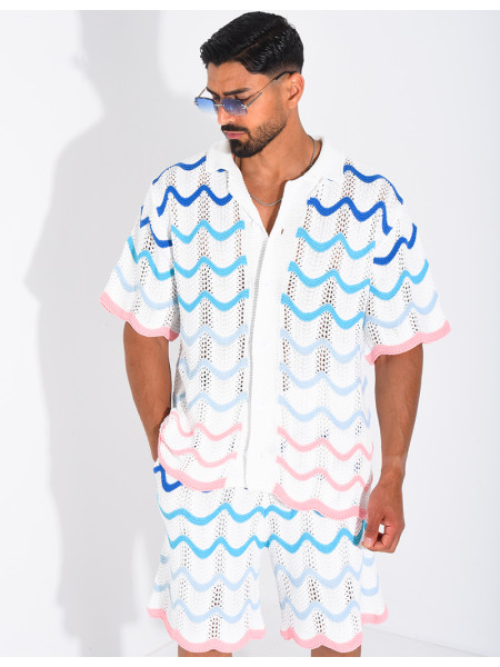 Ensemble ajouré short et chemise à motifs vagues