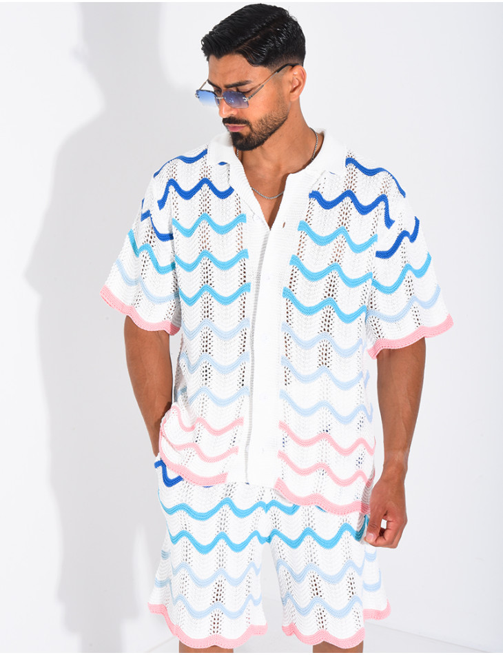 Ensemble ajouré short et chemise à motifs vagues