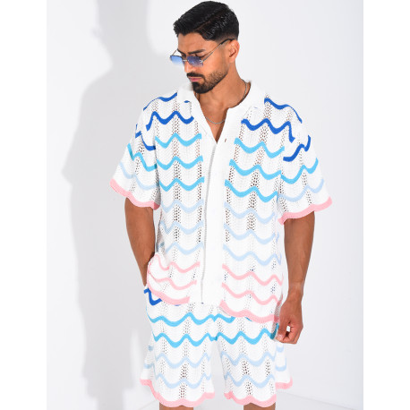 Ensemble ajouré short et chemise à motifs vagues
