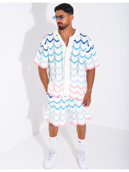 Ensemble ajouré short et chemise à motifs vagues